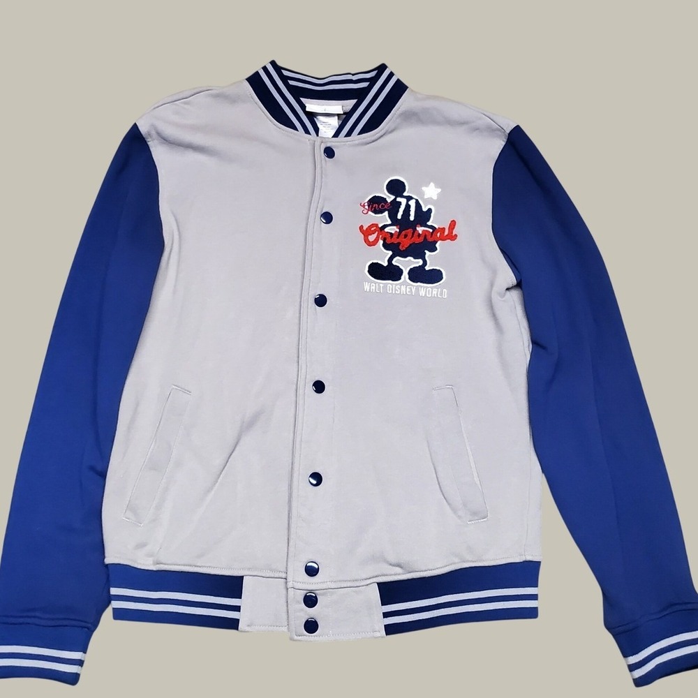 Disney Parks Mickey Mouse Varsity Jacket Grey Blue Walt Disney World DJ4425 S